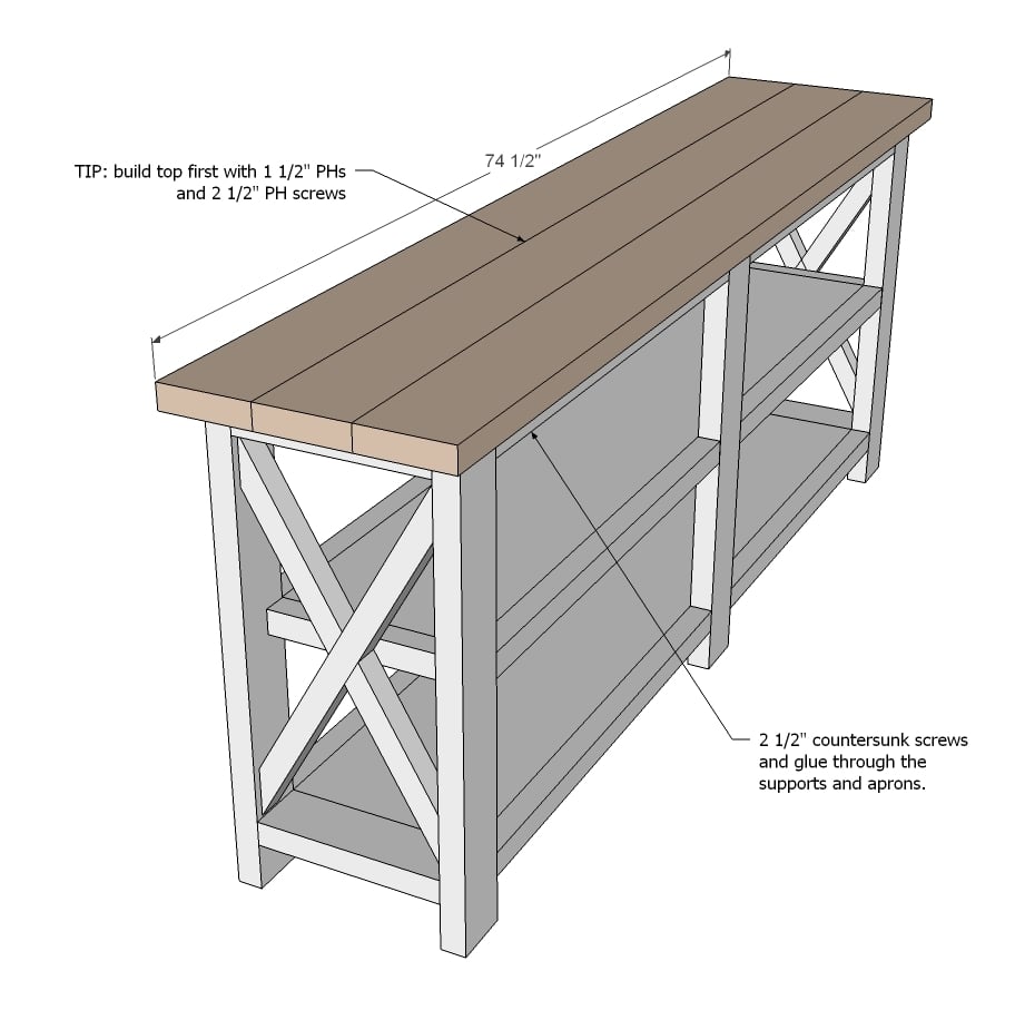 Rustic X Console Table Ana White