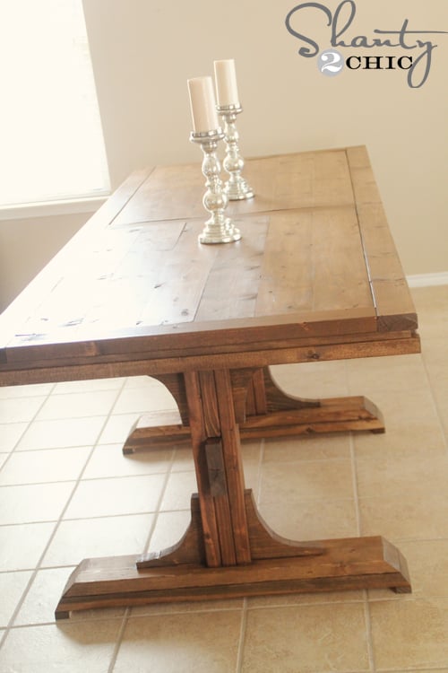 triple pedestal farmhouse table medium wood stain