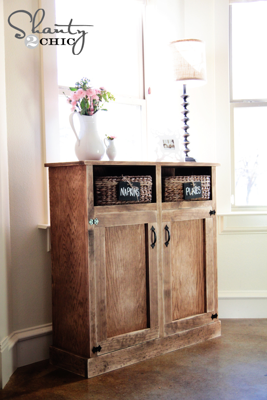 console table with baskets