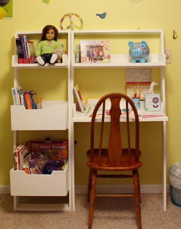 Land Of Nod Inspired Little Sloane Desk, White Little Sloane Leaning Bookcase Bins