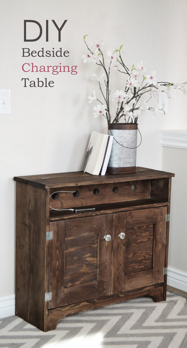 console table with cell phone charger