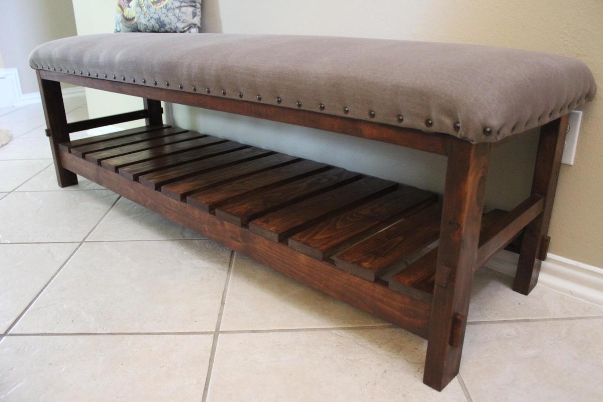 Upholstered Bench w/ Slatted Shelf Ana White