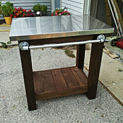 Grill table with stainless steel top