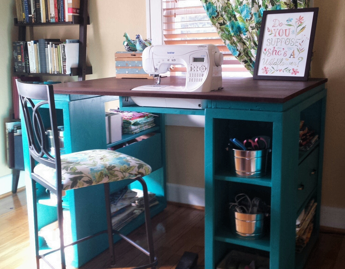 Sewing Craft Table Home Office Computer Desk with Storage Shelves and Drawer