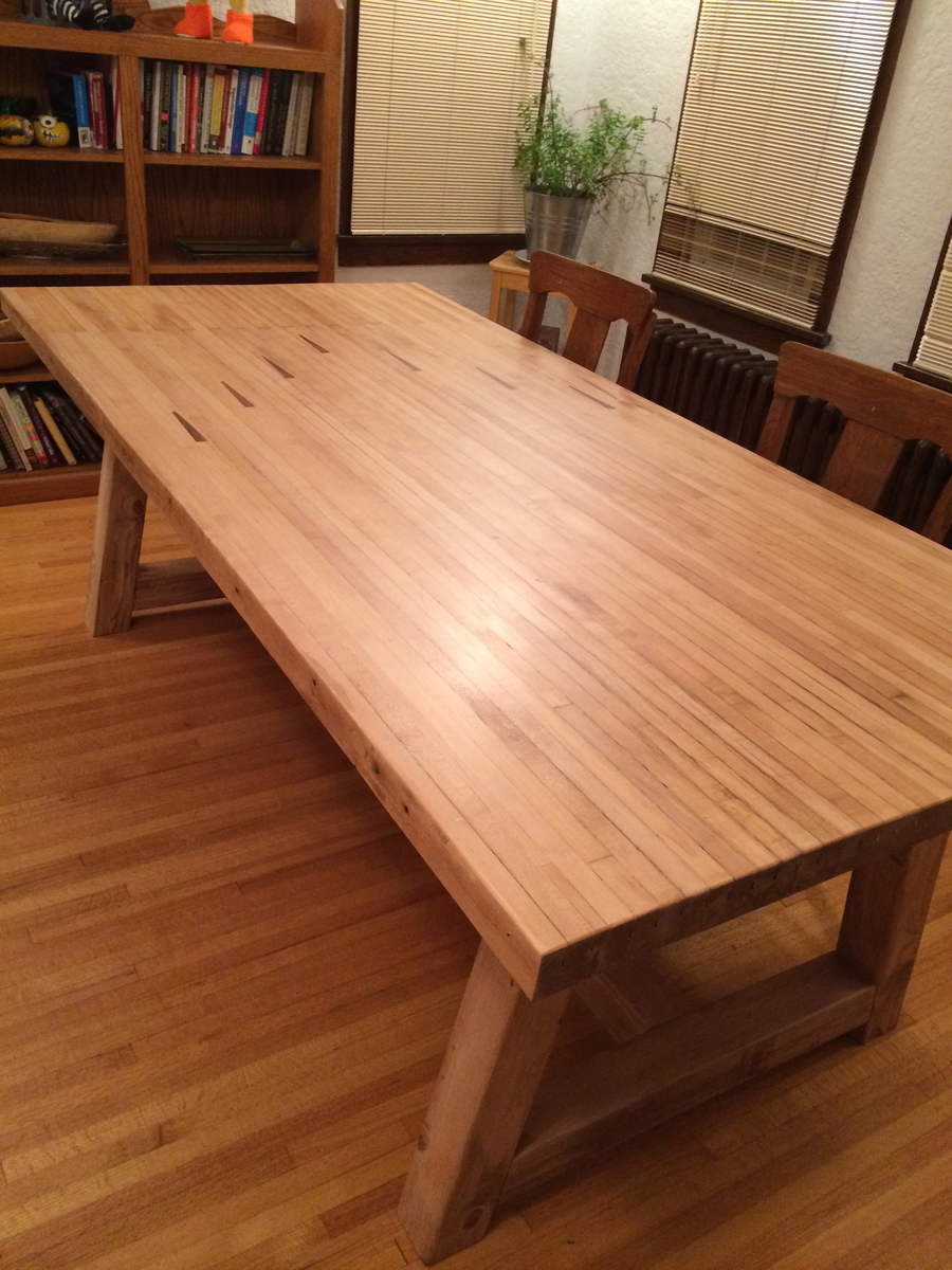 farmhouse table with bowling alley top Ana White