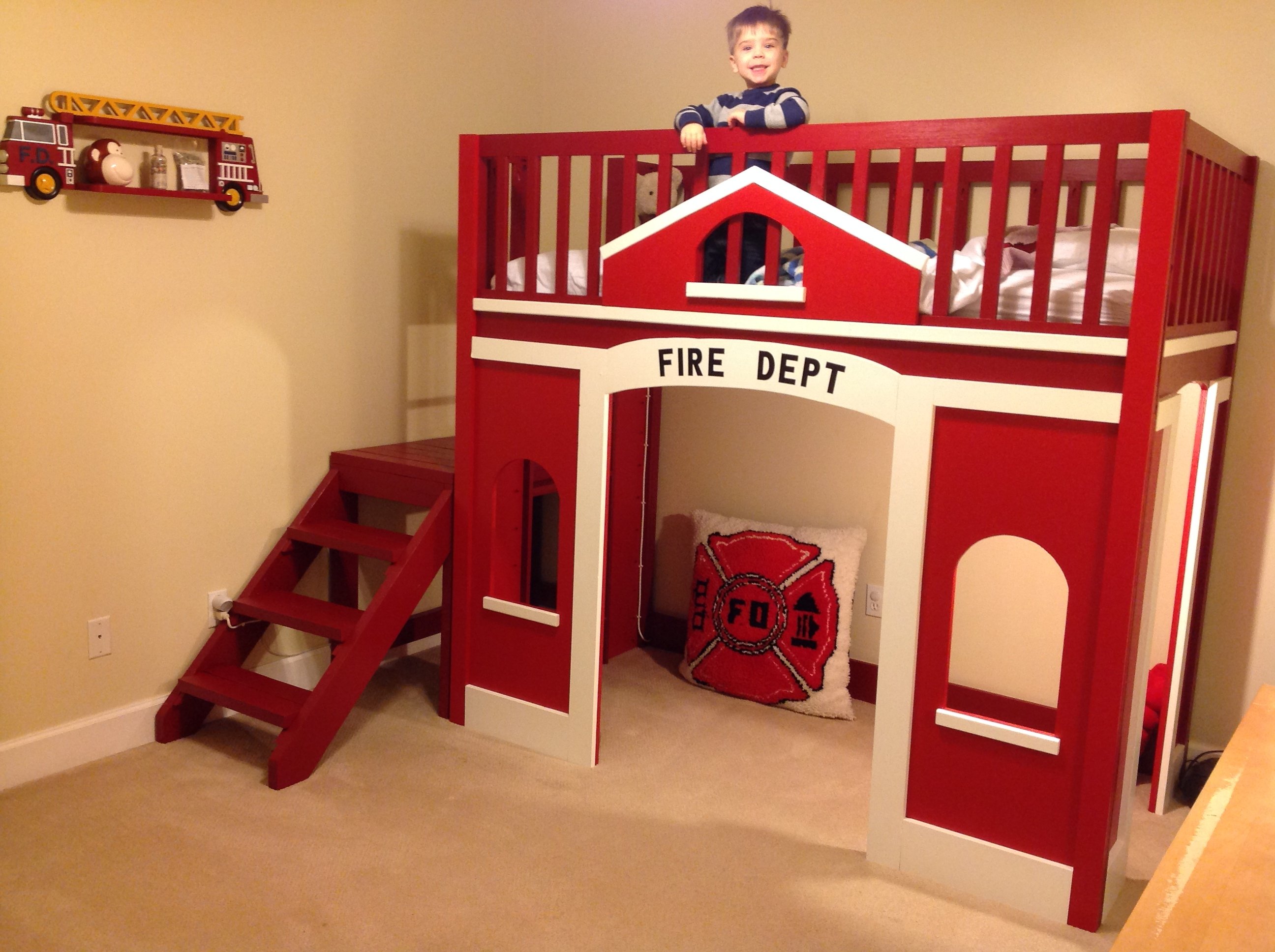 Child S Fire Station Loft Bed Ana White, Firefighter Bunk Bed