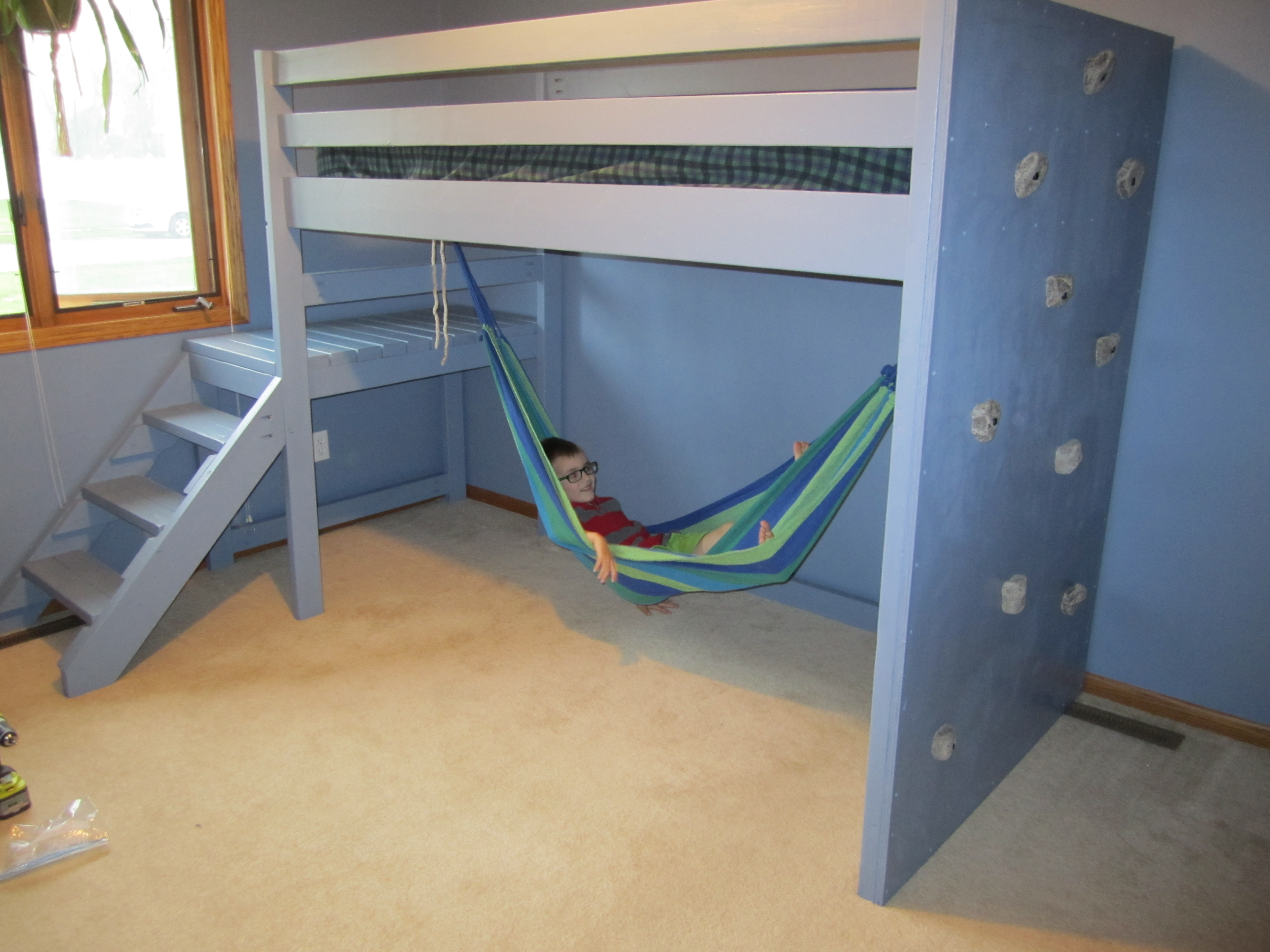Camp Loft Bed With Rock Wall Ana White, Hammock Under Bunk Bed