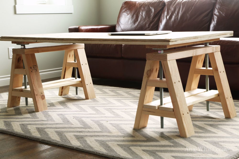 Modern Indsutrial Adjustable Sawhorse Desk to Coffee Table 