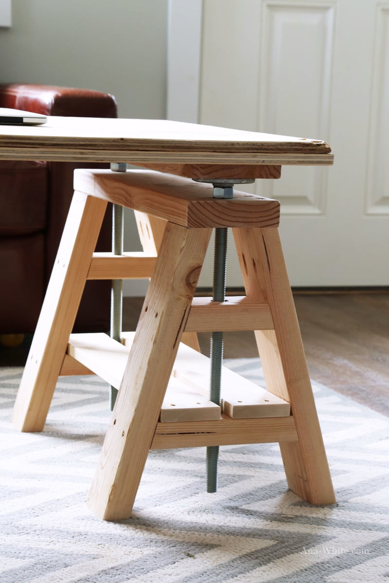 Modern Indsutrial Adjustable Sawhorse Desk to Coffee Table 