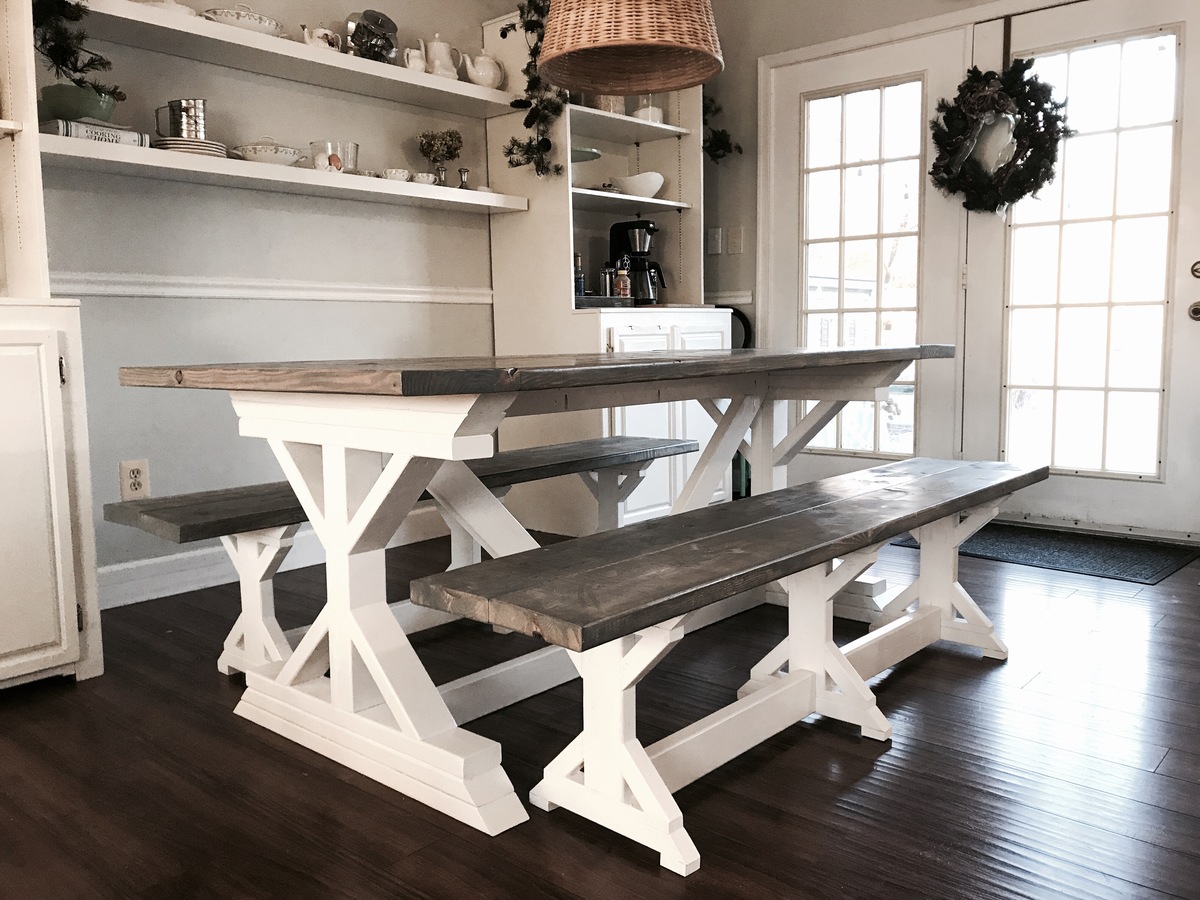 gray stain kitchen table with bench