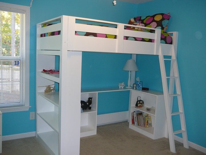 loft bed with sitting area underneath