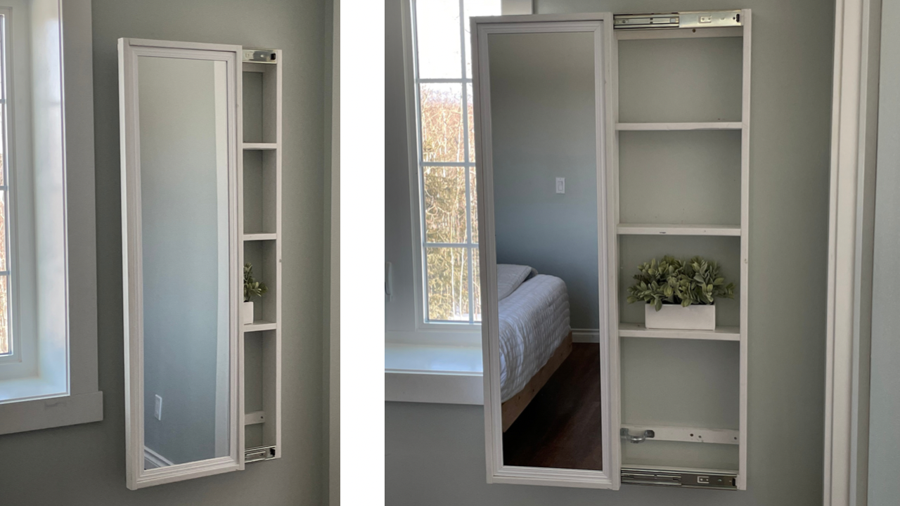 Full Length Mirror with Sliding Storage Cabinet