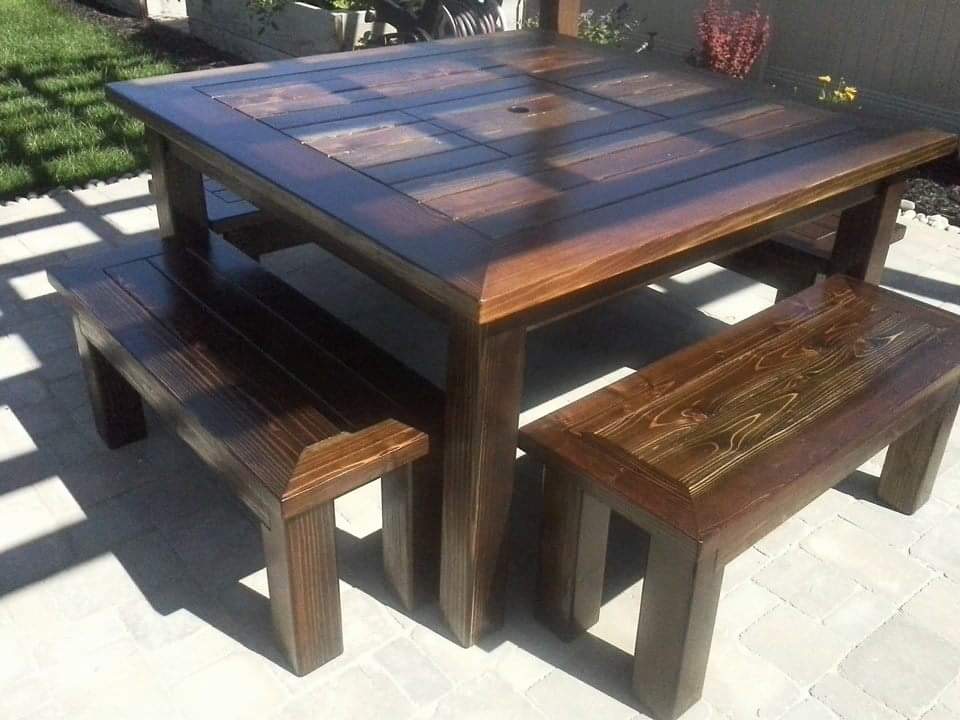 Patio Table With Built In Cooler, Outdoor Table With Umbrella Holder