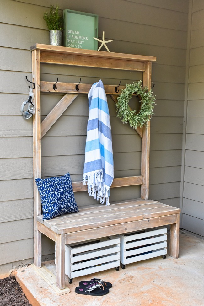 $30 Farmhouse Style Hall Tree for Pool Towels Ana White