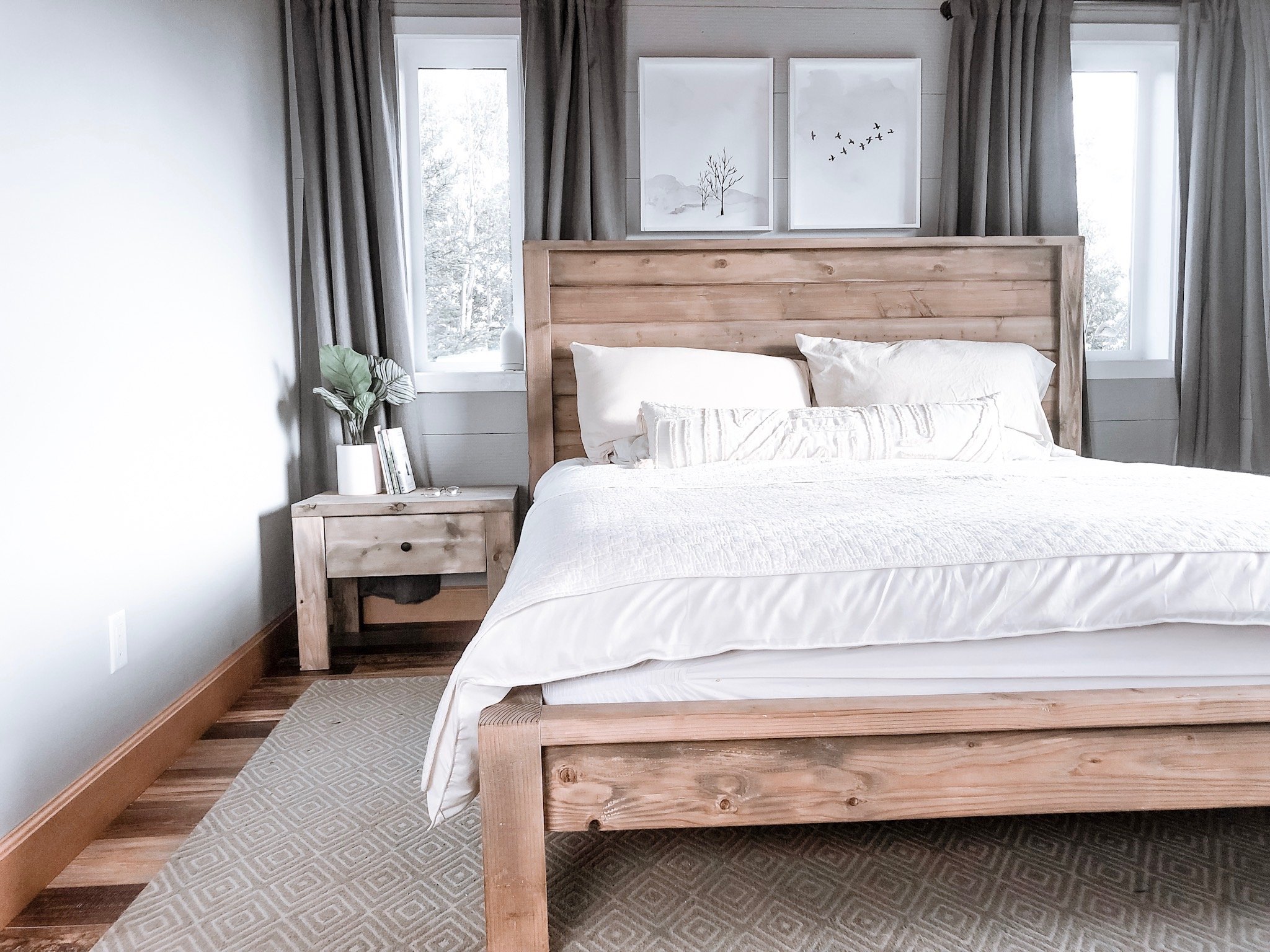 modern farmhouse bed with matching nightstands