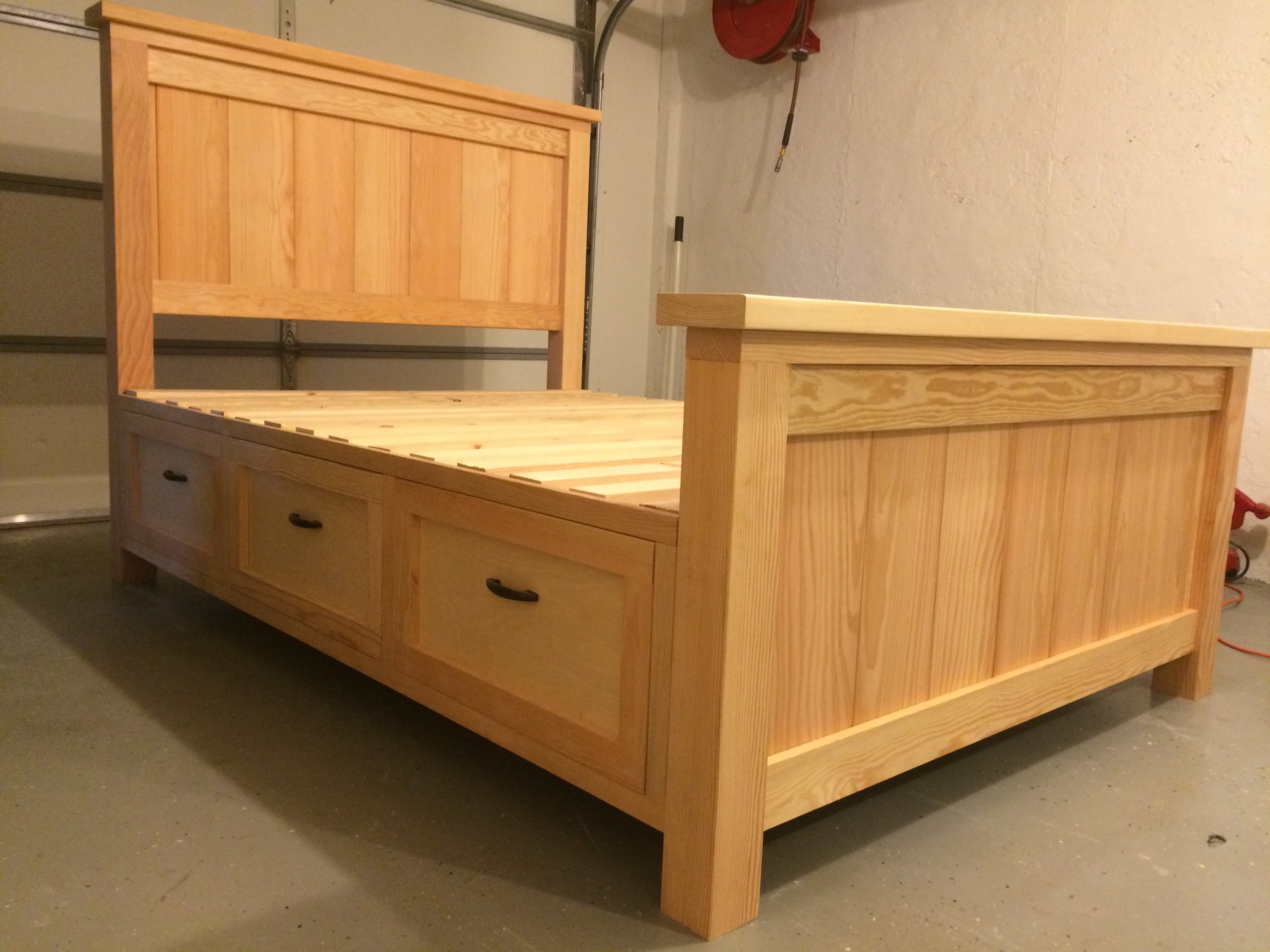 farmhouse bed with storage drawers