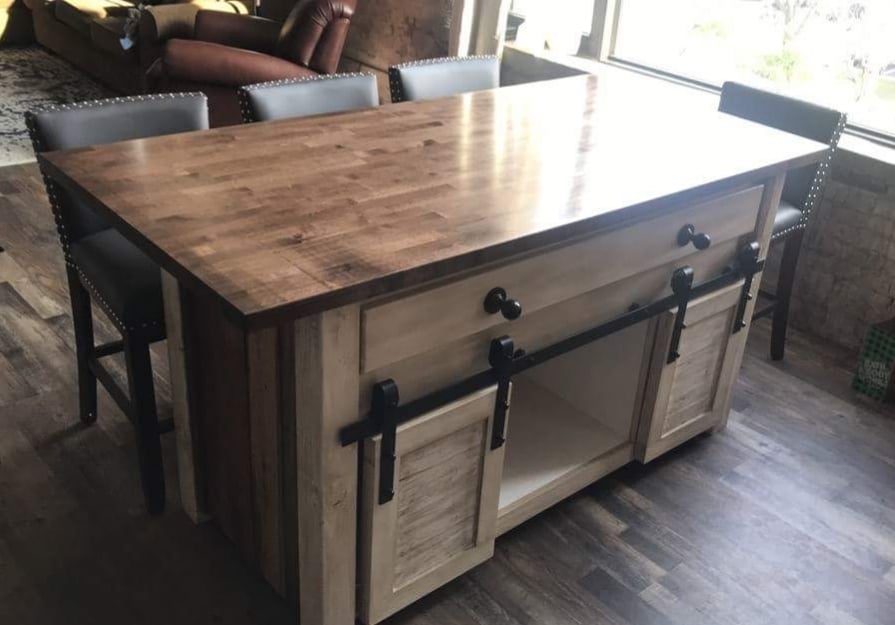 Kitchen Island with Butcher Block and Reclaimed Wood Ana 