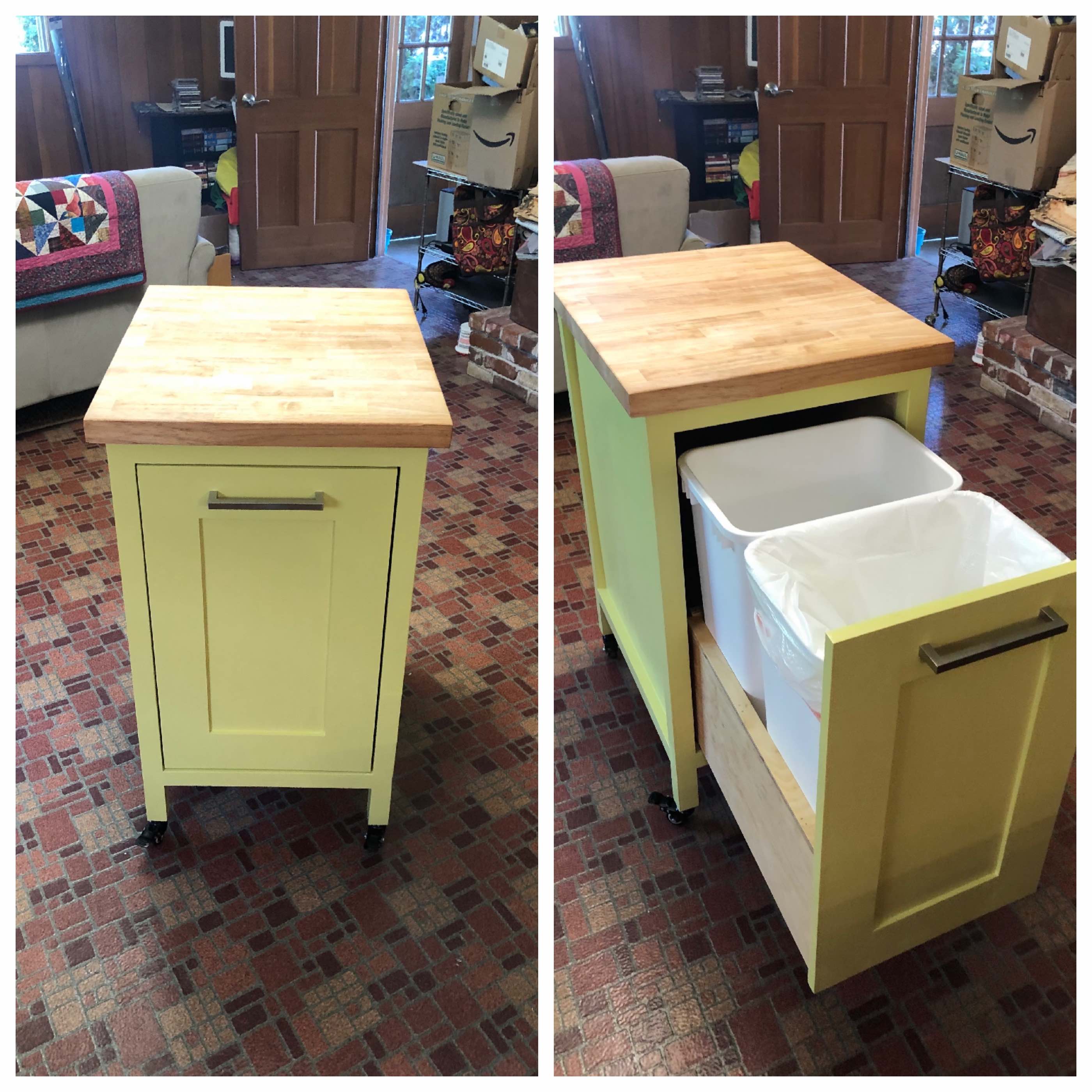 Chartreuse Moving Double Pull Out Trash, Kitchen Trash Can Cabinet Pull Out