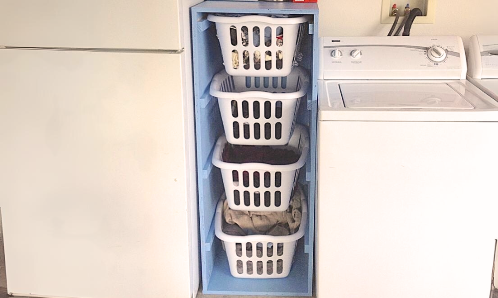 narrow laundry basket sorter cabinet