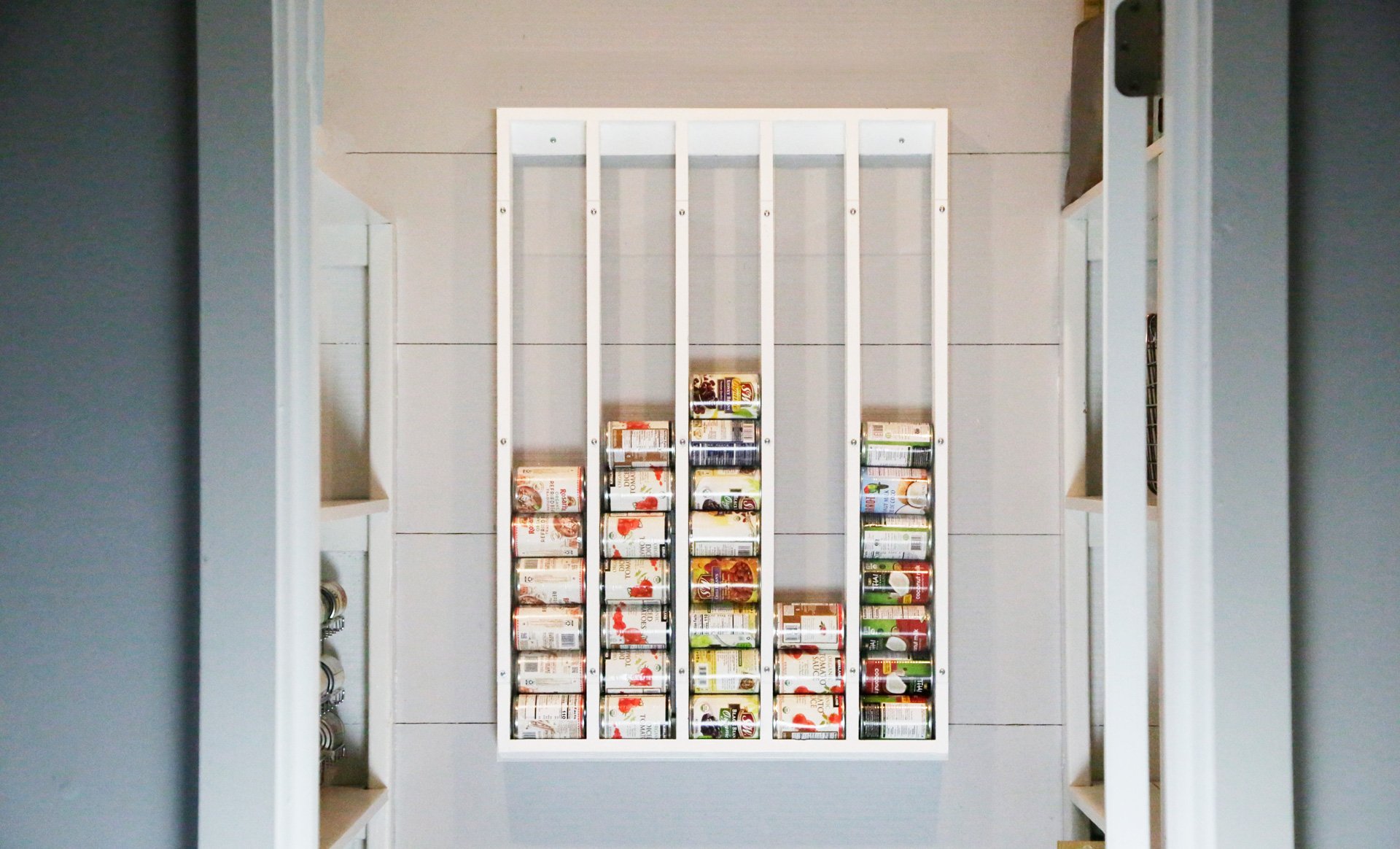 4 Row 36 Can Food Wall Storage Rack 