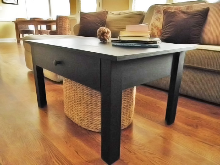 black coffee table with drawer