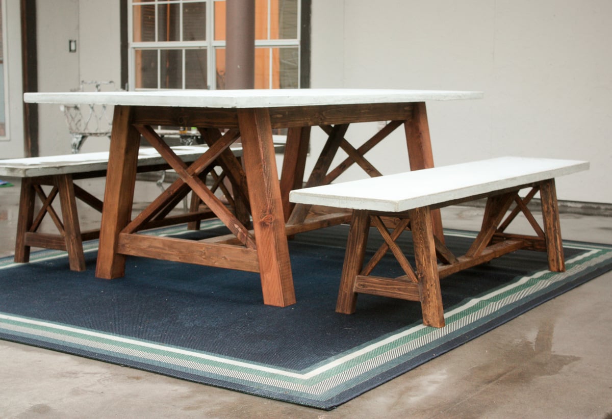 X Base Concrete Table and Bench Set