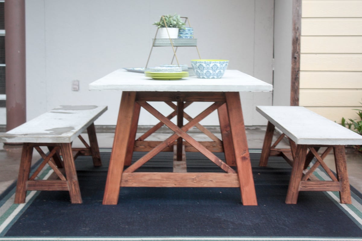 X Base Concrete Table and Bench Set