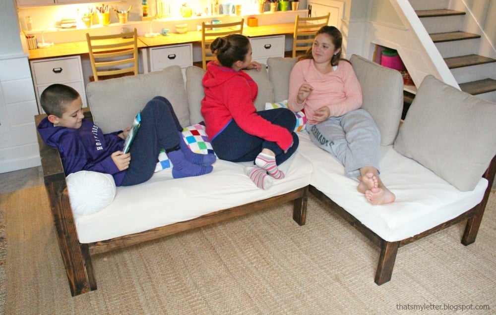 Kids Couch 2x4 Diy Sectional With, How To Make A Couch Out Of 2 Twin Beds