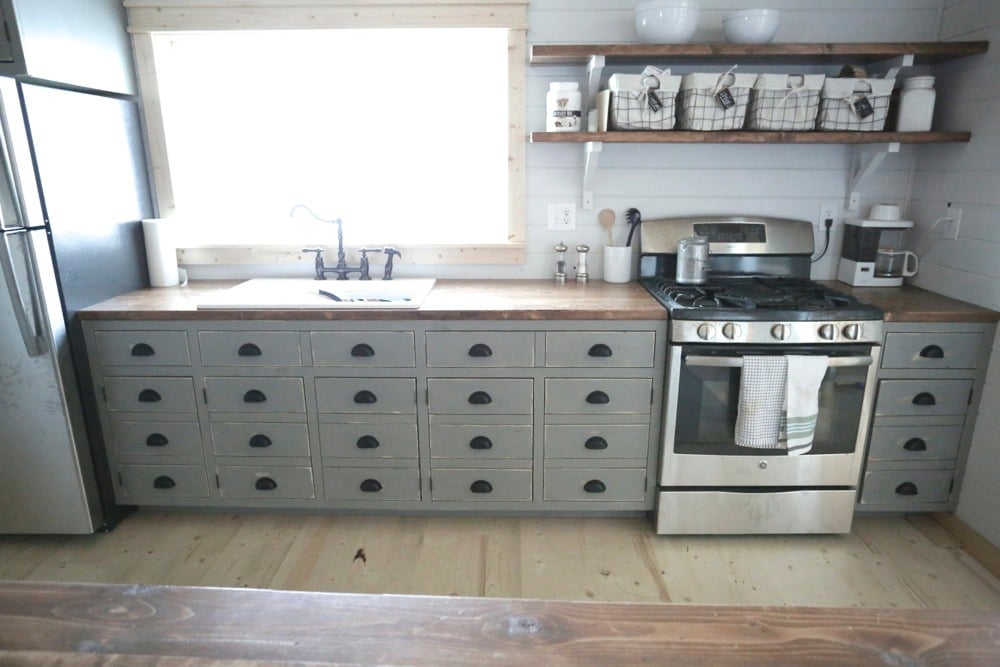 rustic kitchen open shelves