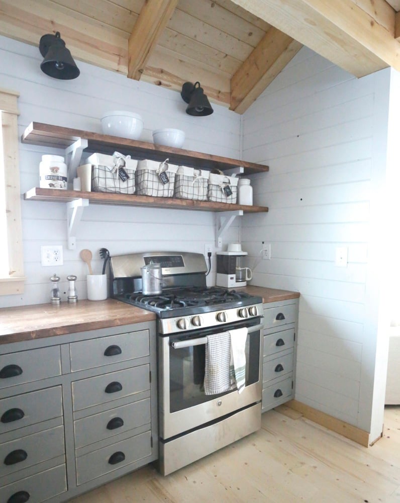 rustic kitchen open shelves