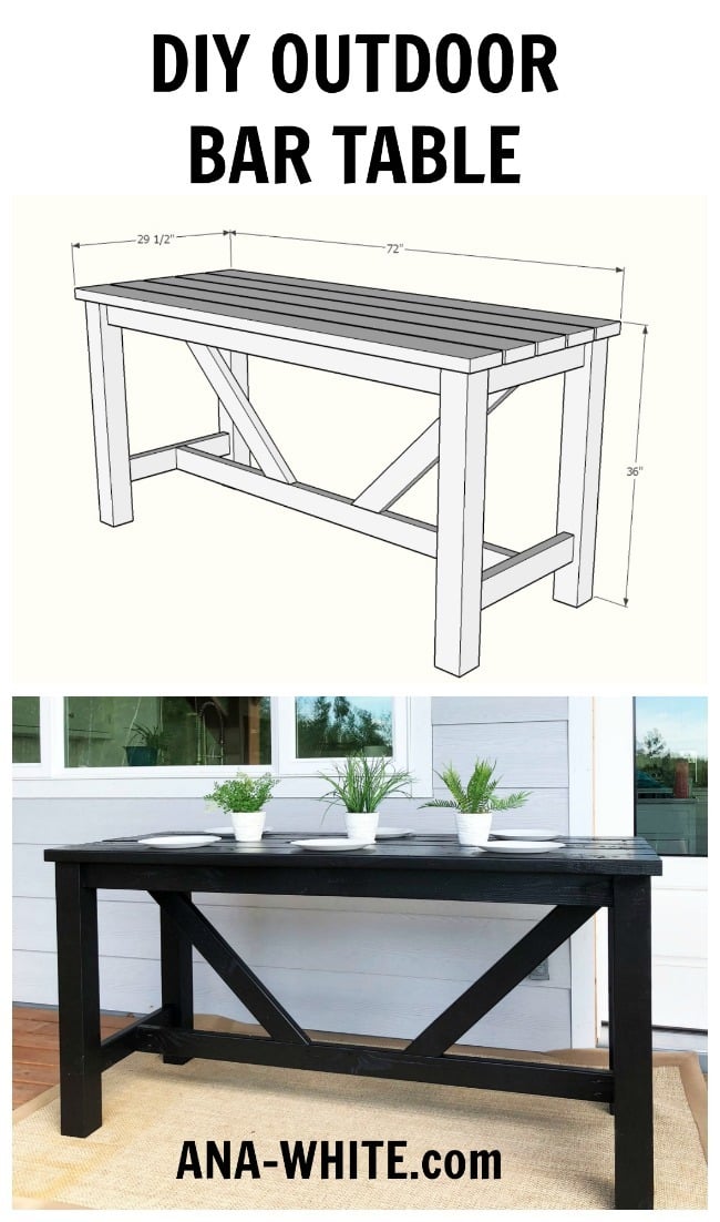 Outdoor Bar Table Ana White, Rustic Wood And Metal Pub Table Plans