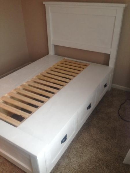 Farmhouse Storage Bed With Drawers, Bookcase Platform Bed Plans Free