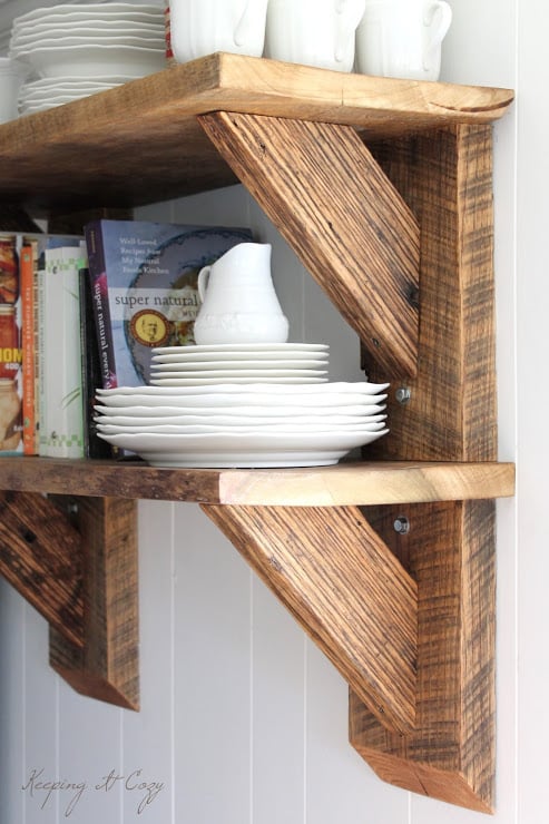 Reclaimed Wood Shelves Featuring, Salvaged Wood Kitchen Shelves