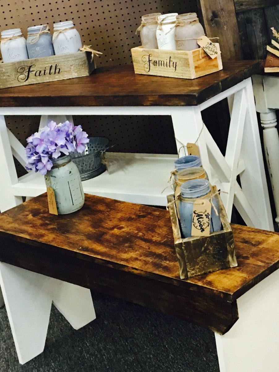Rustic X Console with 5 board bench | Ana White
