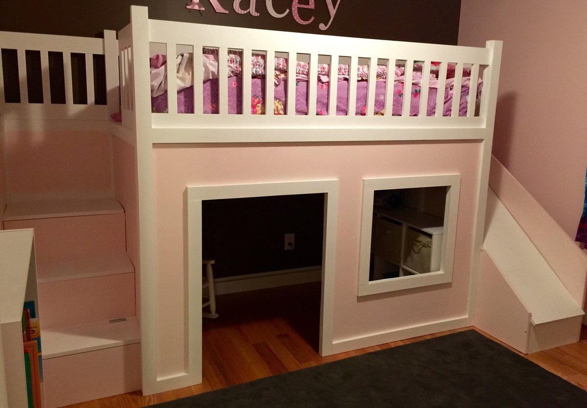 playhouse loft bed with stairs and slide