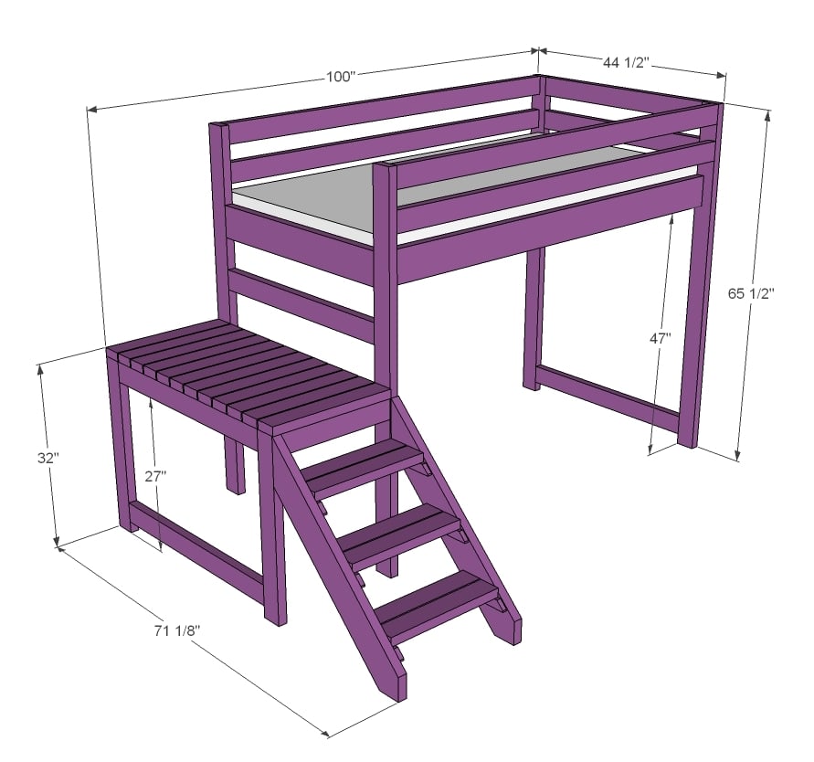 loft bed with stairs dimensions