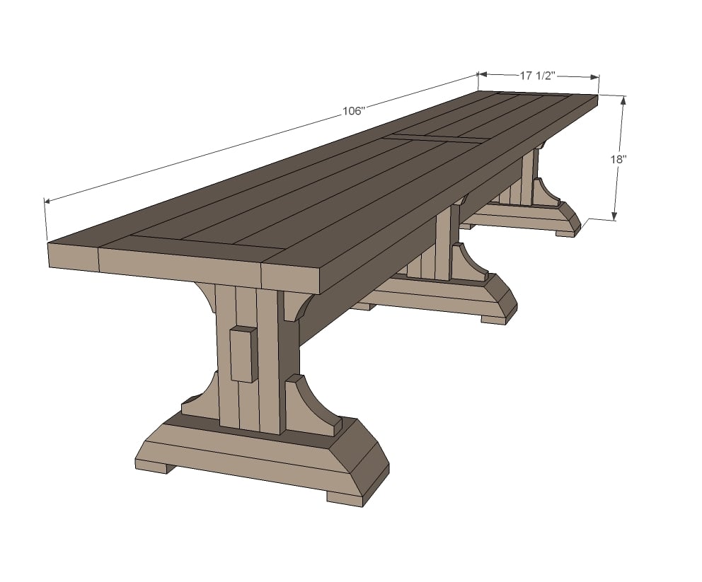 triple pedestal farmhouse bench plans