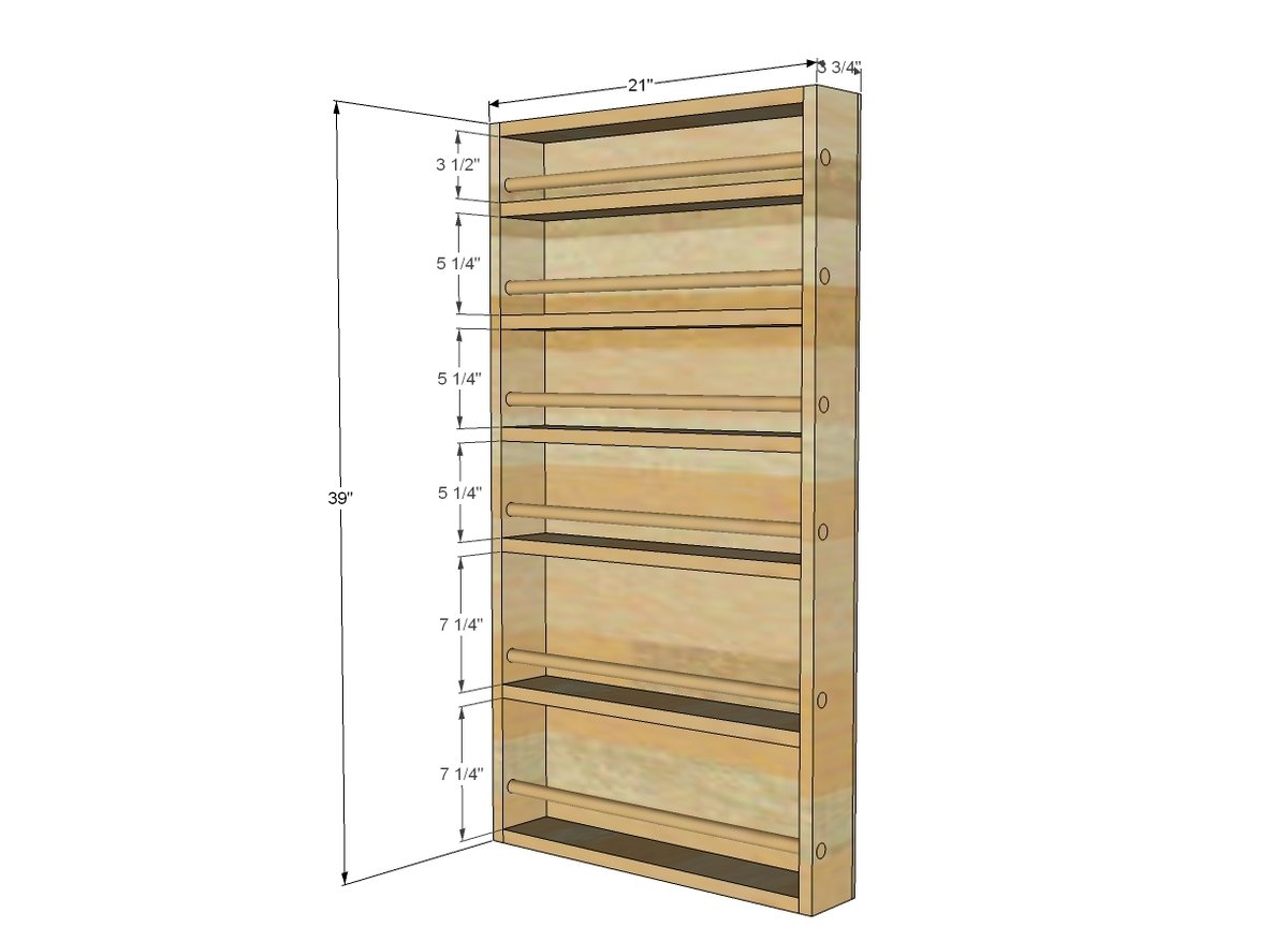 dimensions diagram for door spice rack