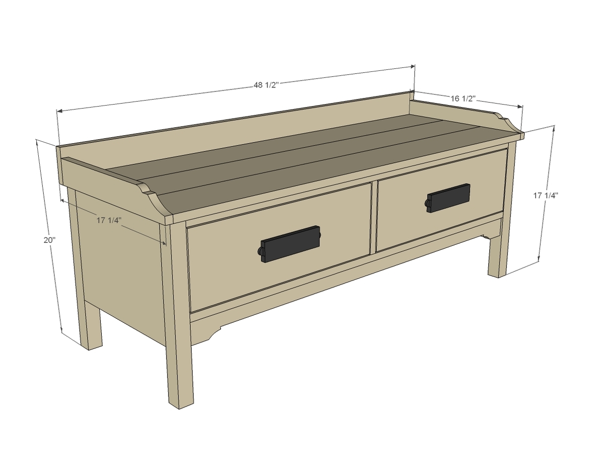 dimensions for drawer bench plans