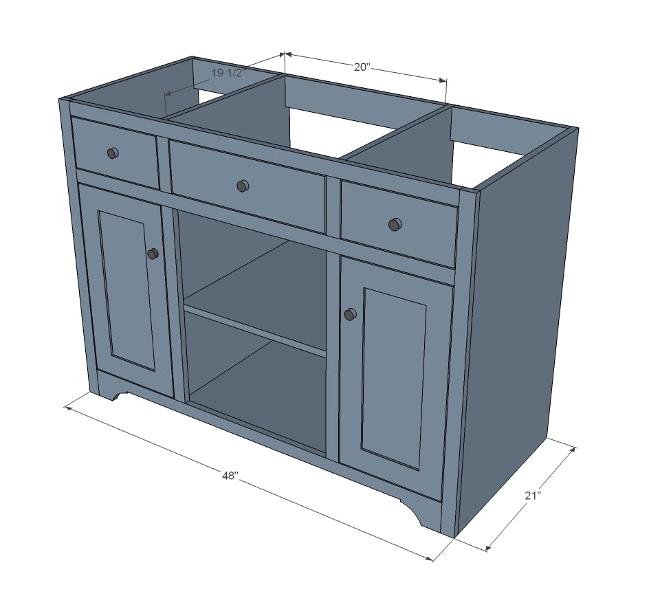 dimensions diagram showing the bathroom vanity