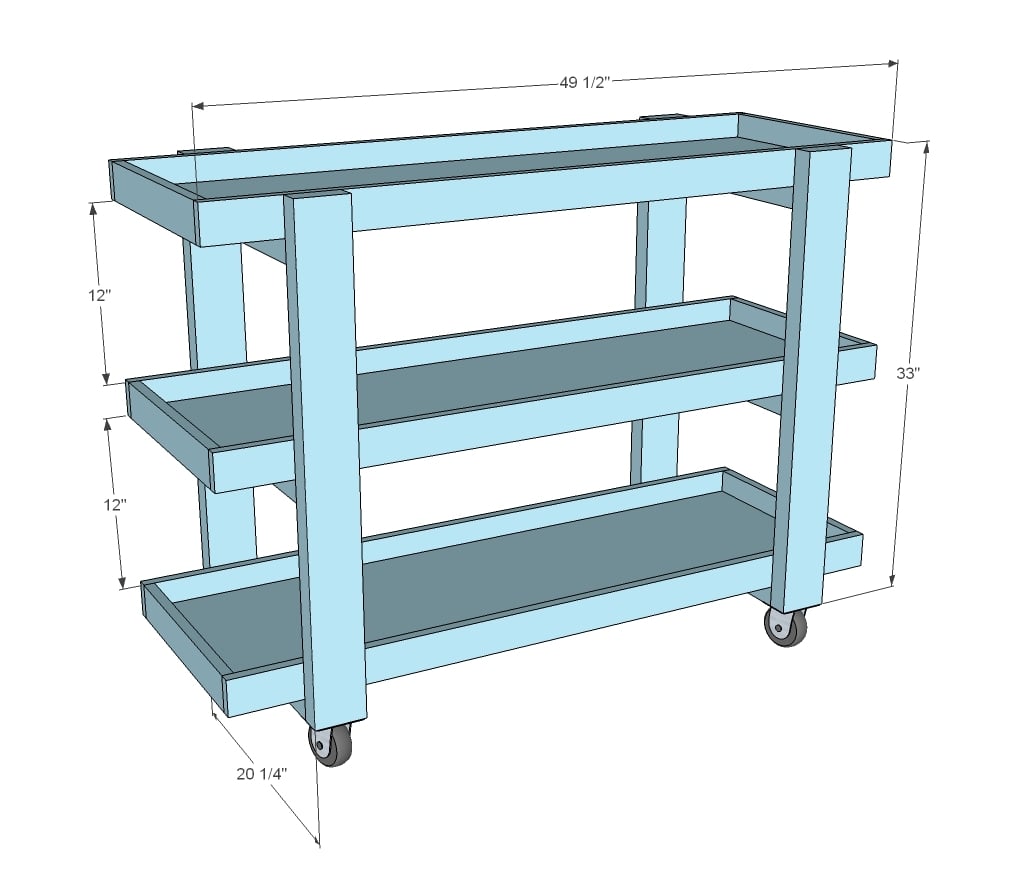 rolling bar cart dimensions diagram