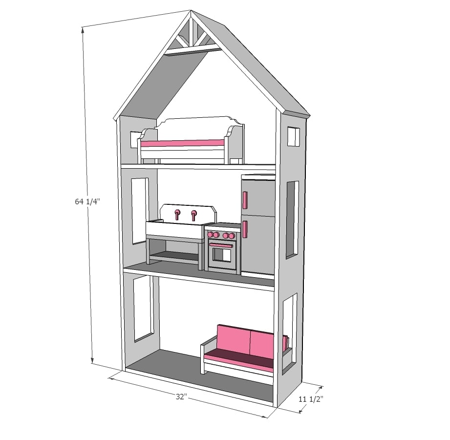 american girl dollhouse dimensions