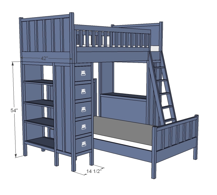 white loft bed with dresser