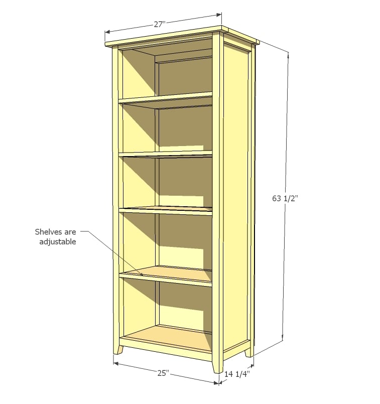 Channing Bookcase Ana White, Shelves Bookcase Dimensions
