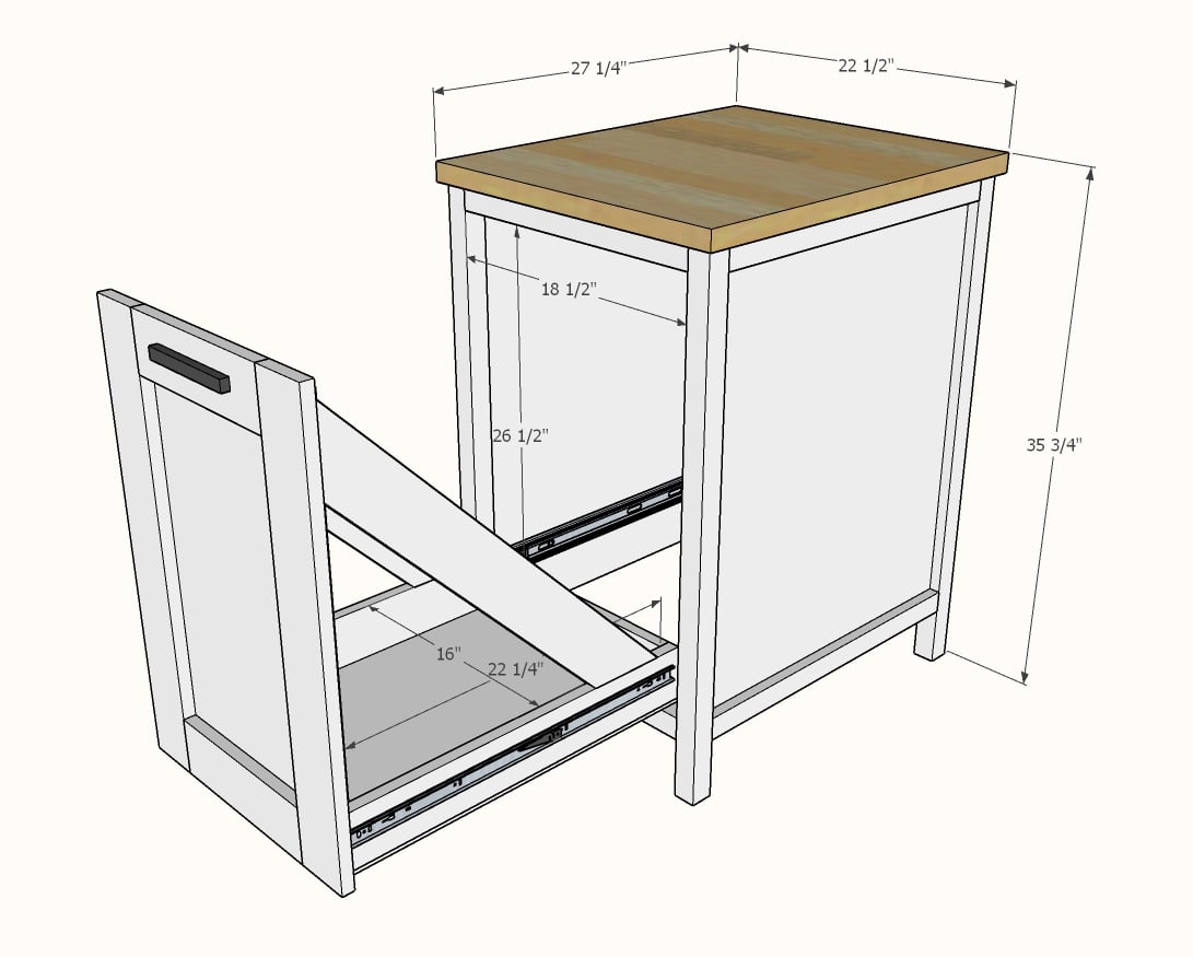 Small Kitchen Island with Slide Out Double Trash Cans 