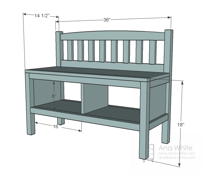 dimensions diagram for entryway storage bench