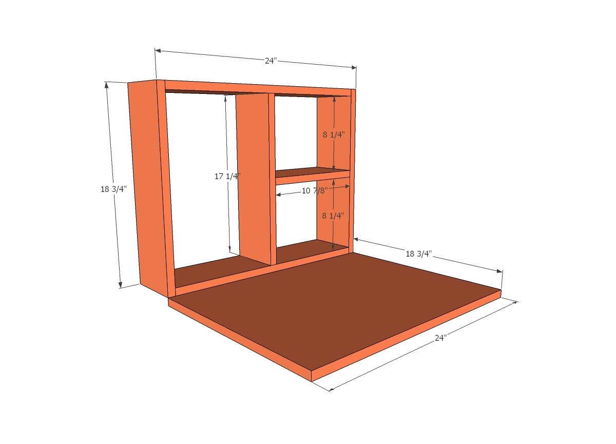 Dimensions diagram for fold down serving buffet