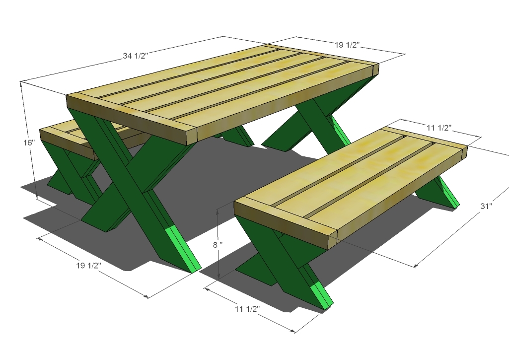 Build A Modern Kid's Picnic Table, or X Benches | Ana White