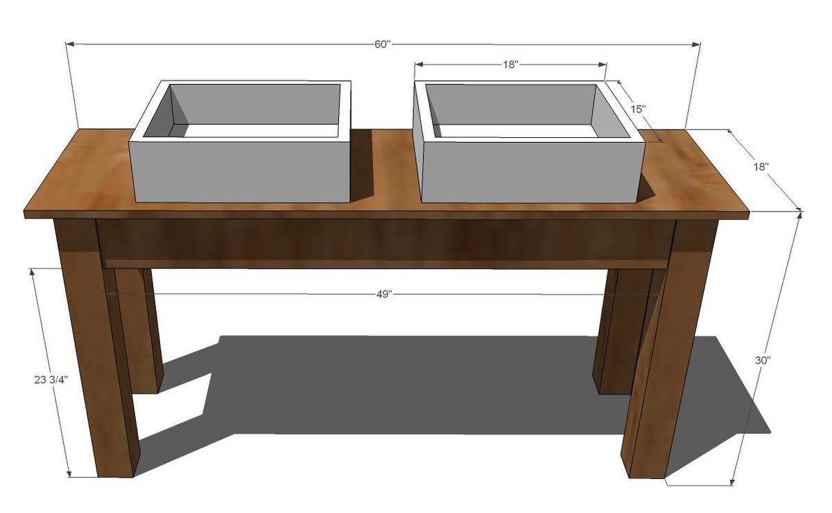 diagram of the farmhouse style bathroom vanity with white sinks