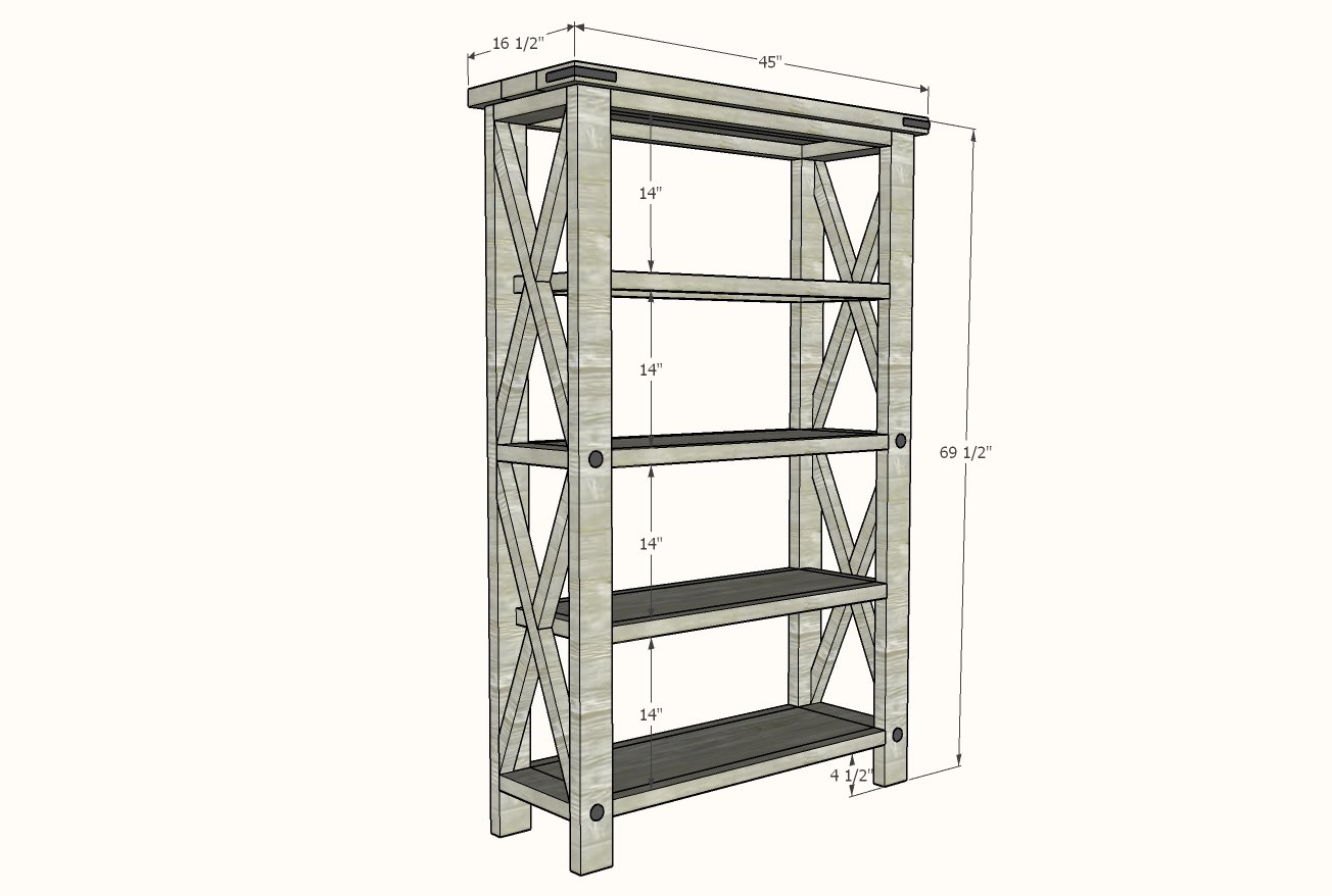 Rustic X Tall Bookshelf Ana White